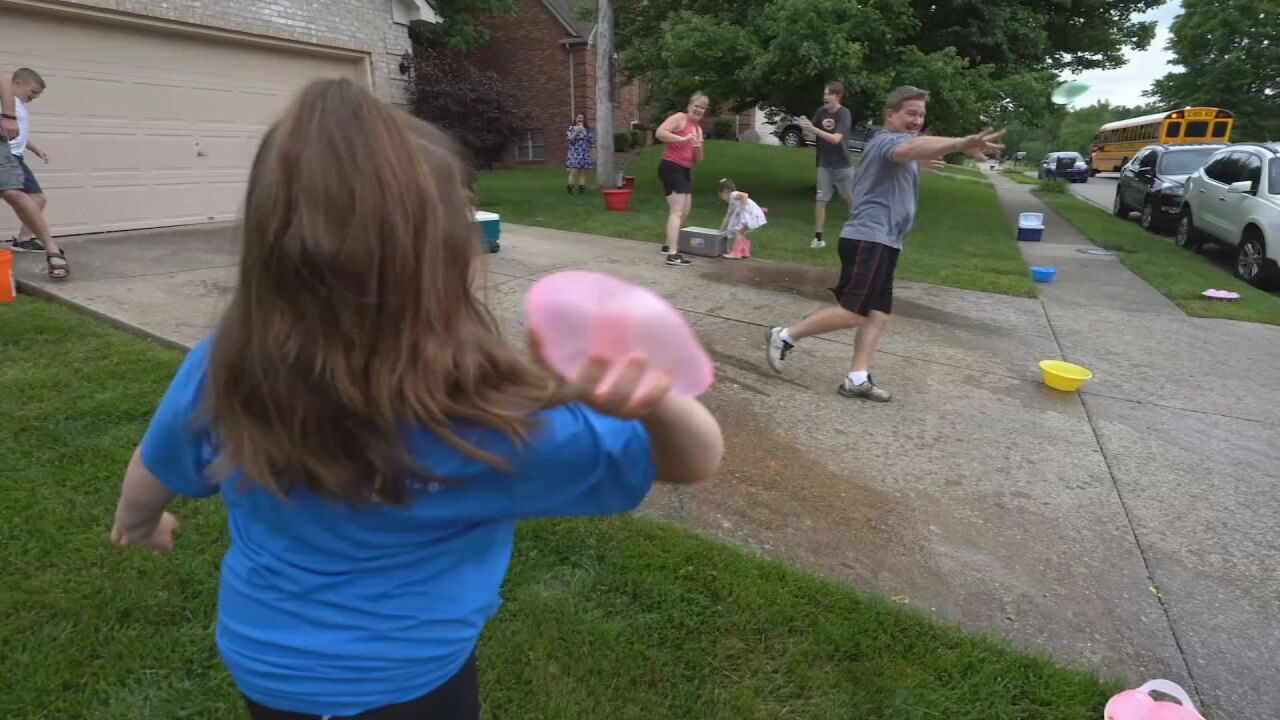 Students getting hit by water balloons on last day of school in Sellersburg